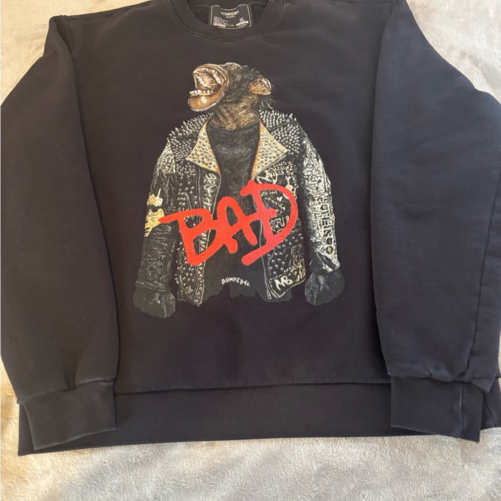 Edgy Black Graphic Crewneck Sweater